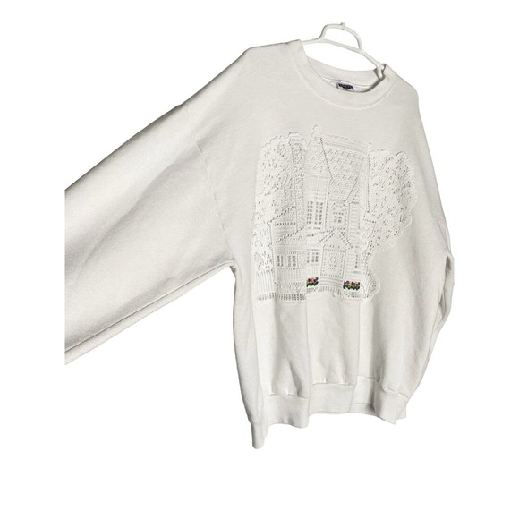 Vintage 80's Jerzees Sweatshirt Victorian Mansion White Crewneck - Picture 4 of 9